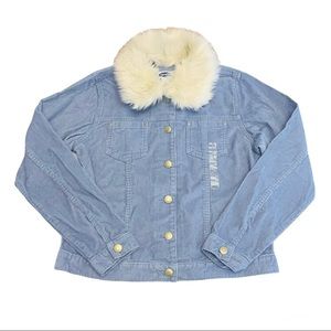 NEW Old Navy Dusty Blue Corduroy Jacket With Faux Fur Collar (14)
